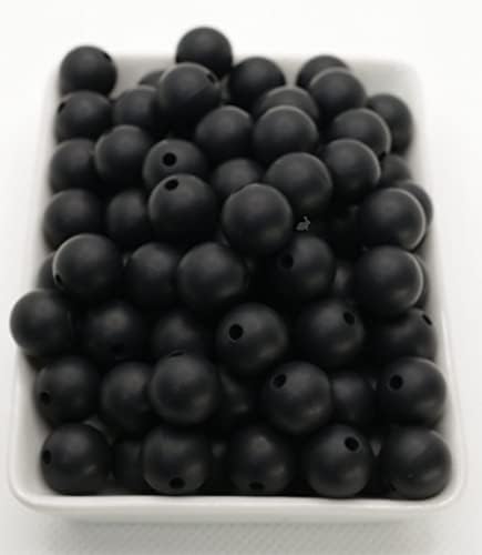 Black Silicone Beads by BLUE RABBIT CO for Keychain Making, Necklace, Bracelet (15mm, 100pc, Black) Bulk Beads & Bead Assortments, Silicon Beads