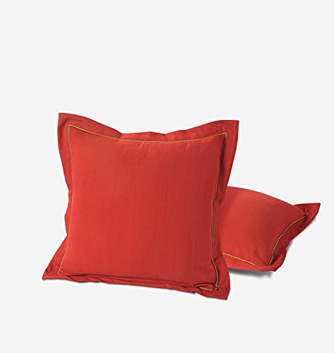 Image of Swayam Set of 2 Floral Print Cotton Red Cushion Cover | 24 x 24 Inch | Soft Breathable Fabric with Hidden Zipper | Decorative & Stylish Cushion Covers for Sofa, Living Room, Bedroom & Couch