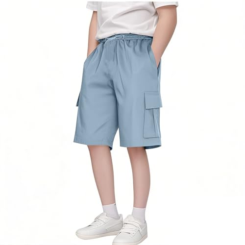 Boys' Baggy Cargo Shorts Fall Casual Elastic Waist Knee Length Wide Leg Pockets 2025 Vacation Short Pants 3-14 Years