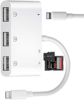 iPhone SD TF Card Reader, 6 in 1 iPhone USB Camera Adapter with 3 USB Female OTG Cable ,iPhone SD/TF Card Reader and Charging Port for iPhone 14/13/12/11/Xs XR X 8/7/Pad