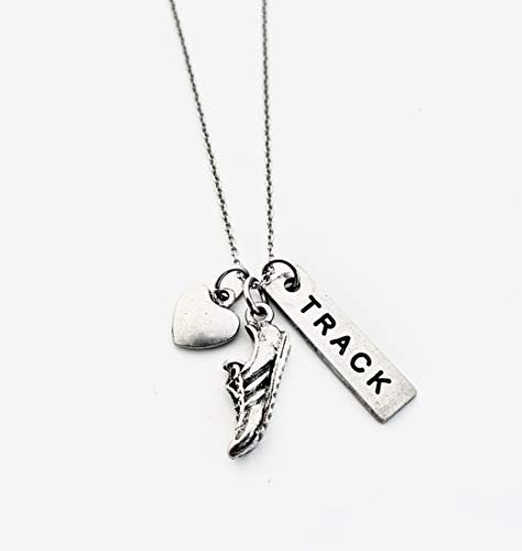 Pewter LOVE TO RUN TRACK Necklace - Pewter Heart, Pewter Running Shoe Charm and Pewter TRACK Pendant on 18 inch Stainless Steel Cable Chain - All Pewter2