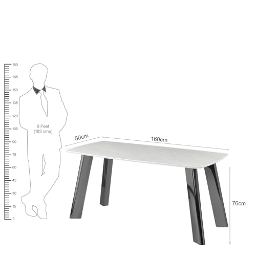 Image of The Attic Luxury Person Dining Table | White Faux Marble Top & High Gloss Dark Chrome Metal Base | Contemporary Rectangular Kitchen & 6 Seater Dining Table
