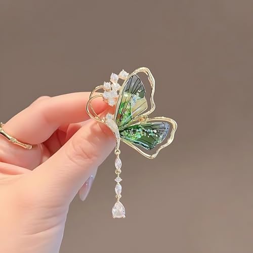 Image of Green Butterfly high-end Brooch, high-end Feeling Brooch, Exquisite Tassel, Dragonfly Metal Chest Flower, Personalized Accessory