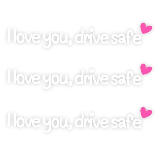 YoRise 3PCS I Love You Drive Safe Car Stickers, Cute Rearview Mirror Accessories, Waterproof Vinyl Automotive Window Stickers, Positive Decals for Vehicles (Pink)