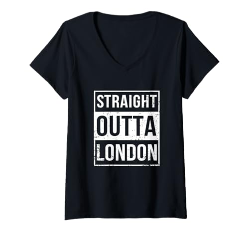 Mujer Vintage Funny Straight Outta London England UK Britain Camiseta Cuello V