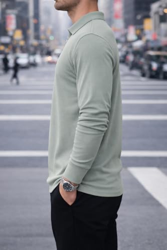 Image of Mack Jonney Men's Premium Ribbed Half-Zip Polo T-Shirt | Long Sleeve Soft Stretch Fabric | Stylish Casual & Smart Wear Top-M6783