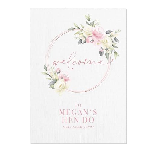 Personalised Pink Floral Welcome Sign for Wedding/Hen Do/Birthday Party/Baby Shower (FC5) (A3)