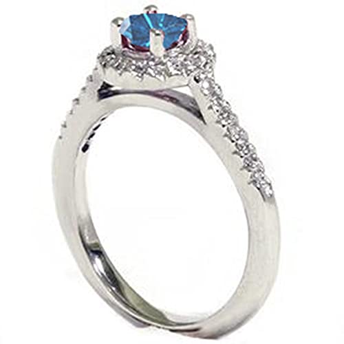 Pompeii 5/8ct Blue Diamond Pave Halo Ring 14K White Gold3