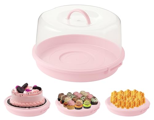 BH | Cake Carrier Box with Handle | Portable Round Cake Container | Pink | 1Pc | With Plastic Cover | Secure Locking Lid | Storage for Cakes, Pies & Pastries - (Pack of 1) - By BEST HOUSE