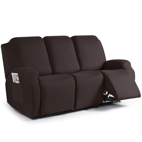Image of TAOCOCO Recliner Sofa Slipcover, 3 Pieces Polyester Fabric Stretch Sofa Covers for 3 Seat Reclining Couch, Soft Washable Furniture Protector with Pockets (3 Seat, Coffee)