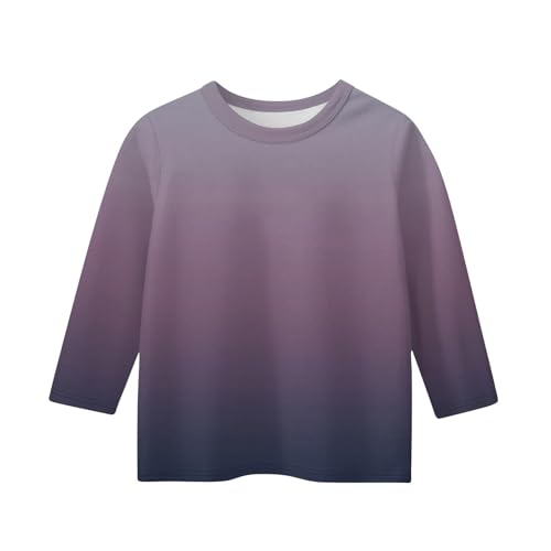 Teen Girls Floral 3/4 Length Sleeve Top Summer Crewneck Casual Athletic Blouse for Kids Soft (Purple #2, 12-13 Years)2