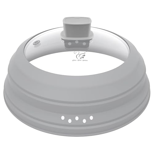 Image of Microwave Splatter Cover Glass Cover Guard Lid 6 inch Height with Collapsible Silicone for Food Pot Plate 12.5 inch Grey