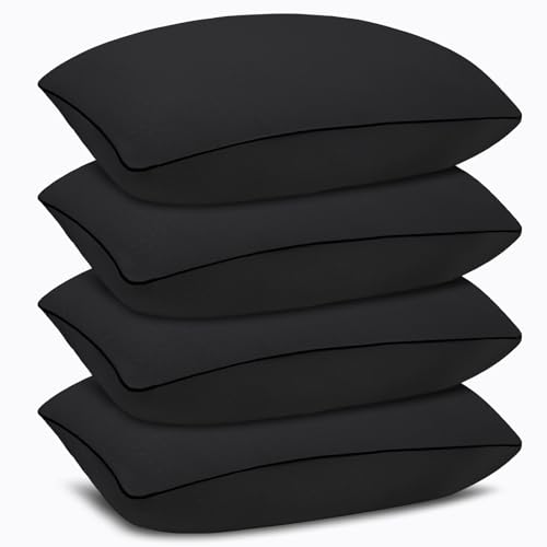 Higoom Standard Size Bed Pillows for Sleeping 4 Pack,Luxury Hotel Pillows,Comfortable and Supportive,Machine Washable,Suitable for Stomach,Back and Side Sleepers.(Black)