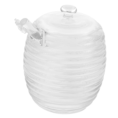 BIUDECO 1Set Lidded Honey Pot with Stirring Bar Clear Honey Dispenser for Easy Storage Dripping Glass Syrup Container Kitchen Assistant for Honey Liquid Storage