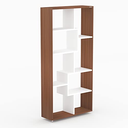 Image of Anikaa Petra Engineered Wood Bookshelf Storage /Book Cabinet /Book Rack, 6 Shelves (Walnut /White)