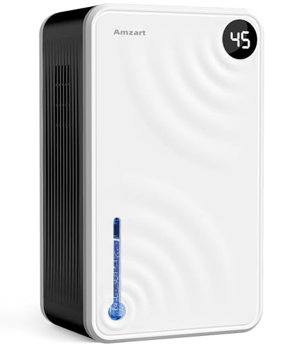 Dehumidifier, Dehumidifiers for Home (1000 sq.ft), 98 OZ Dehumidifier for Basement Bathroom Bedroom, Auto Shut Off Dehumidifiers, Timer Setting, Digital Display, Drain Hose, 7 Colors Light, White