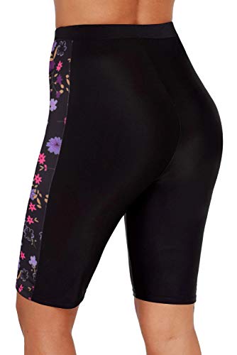 XAKALAKA Women Plus Size Board Shorts Capris High Waist Swimsuit Long Swim Shorts Black2 XL