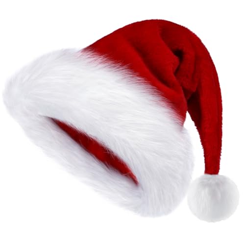 Christmas Hat, Santa Hats for Adults & Kids Red Velvet Comfort Extra Thicken Holiday Xmas Hat for New Year Festive Party