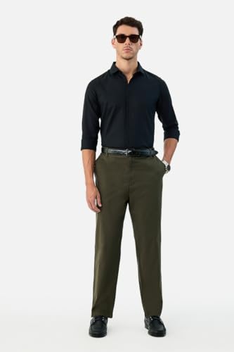 Image of SNITCH Men Casual Trousers| Baggy Fit Mid Rise Solid Plain Front Style | Breathable Cotton Blend & Lightweight Linen Fabric for Summer & Everyday Outings