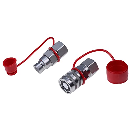 Image of JZGRDN Flat Face Hydraulic Quick Connect Couplers Couplings Set with Dust Caps Compatible with Bobcat Hydraulics 1 /2 inch Skid Steer