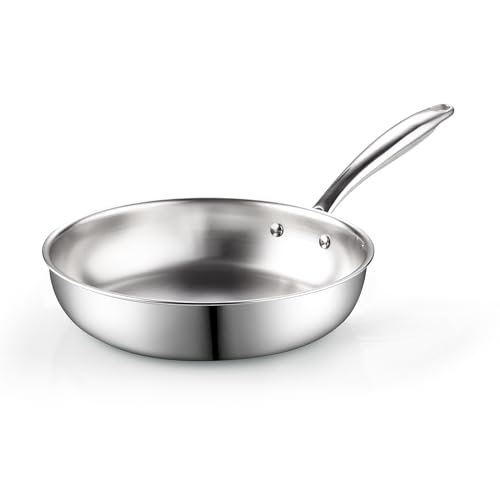 Image of Cook N Home 02682 Tri-Ply Clad Stainless Steel Skillet Saute Fry Pan, 10-inch, Silver