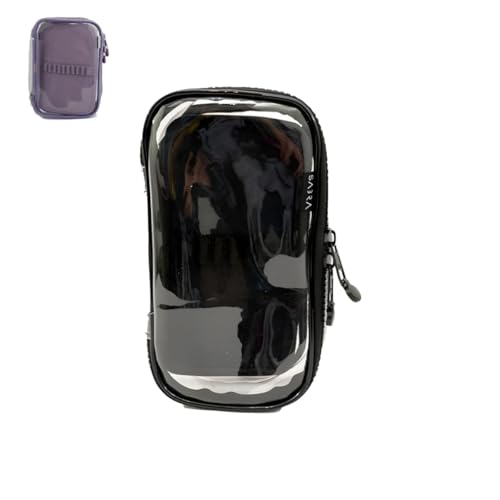 Estojo Transparente Box para até 50 Canetas – Organizador Escolar com Divisória e Elástico (Preta)