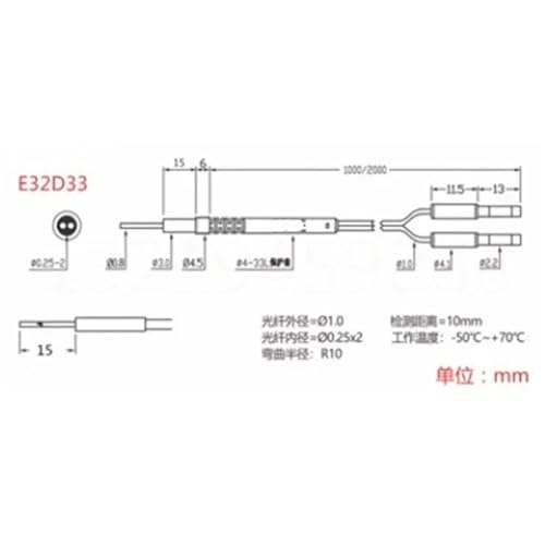 Sensor de fibra óptica E32-D33 de 15 mm modelo PRED33 3