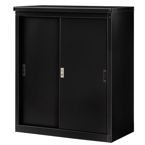 ぼん家具 物置 屋外 中型 スチール 収納庫 大容量 幅92.7×奥き50.4×高さ110.3cm 倉庫 鍵付き 家庭用収納庫 防サビ加工 軍手付き ブラック