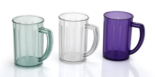 Image of Plastic Smoothie Mug Set with Handles, 16 oz Reusable Juice & Shake Cups, Clear Colored Design, Pack of 2