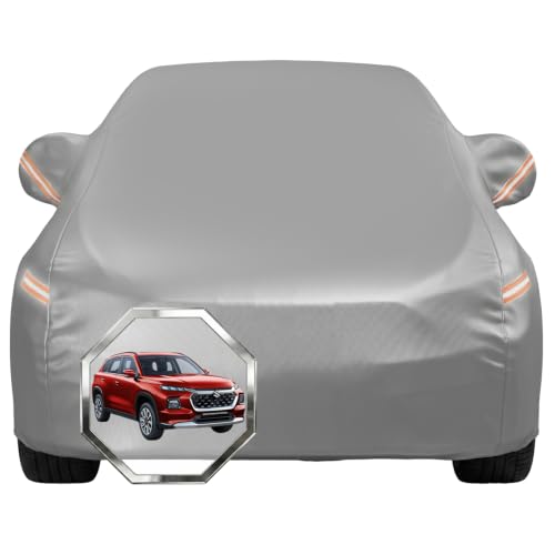 Image of Pivalo Car Cover for Maruti Grand Vitara All Model & Years with Mirror Pocket 100% Waterproof Triple Stitched Bottom Elastic Dust, Heat & UV Resistant Full Body Protection (Grey with Highlighter)