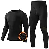 Runhit Mens Long Underwear Sets: Thermal Base Layer Long Johns Compression Shirts Leggings with Fleece Lined Outdoor