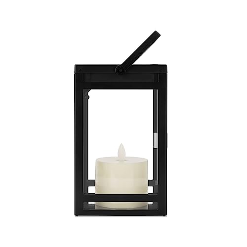 Image of Techko Outdoor Solar Flickering Candle Lantern Farmhouse Modern Light Design with Handle, Realistic Safe Flameless, Waterproof IP65