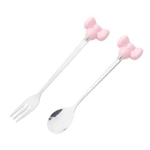 Image of Bowknot Handle Fork Spoon Set Cute Tea Coffee Spoons Cake Forks for Wedding Baby Shower Cocktail Parties Dessert Spoons and Forks Cutlery Flatware Set for the Home