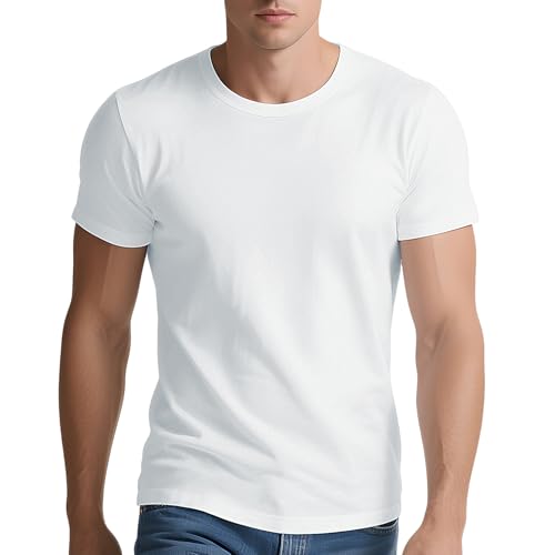 TransOurDream Heavyweight Cotton Blank White T-Shirt, Size XL, Short Sleeve Crew Neck T Shirt for Heat Transfer, Vinyl, DTF Printing, DIY Crafts & Painting, Classic Fit Shirts for Tie-Dye & Embroidery