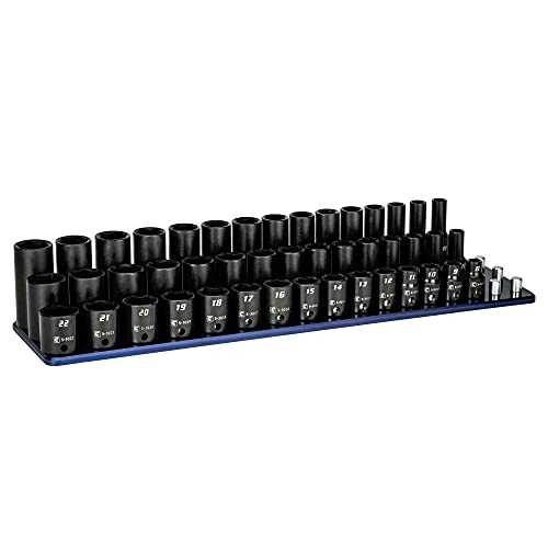 Image of Capri Tools 3 /8 in. Drive Shallow, Semi-Deep and Deep Impact Socket Set, Metric, 8 to 22 mm, 45-Piece with Billet Aluminum Socket Rail