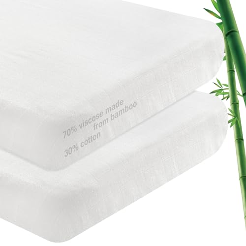 Image of Muslin Bedside Sleeper Bassinet Sheets for Baby Boy Girl to Fit Mika Micky, Baby Delight, Milliard, MiClassic Bassinet, Soft Breathable Muslin Bassinet Sheet(34"x21"x5") 2 Pack, White