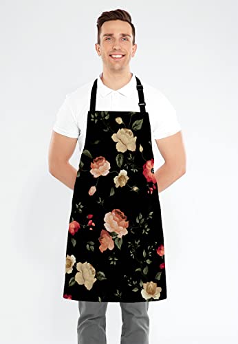 Wasach Watercolor floral pattern with of roses,Adjustable Bib Kitchen Cooking Baking Gardening for Women Men - Image 3