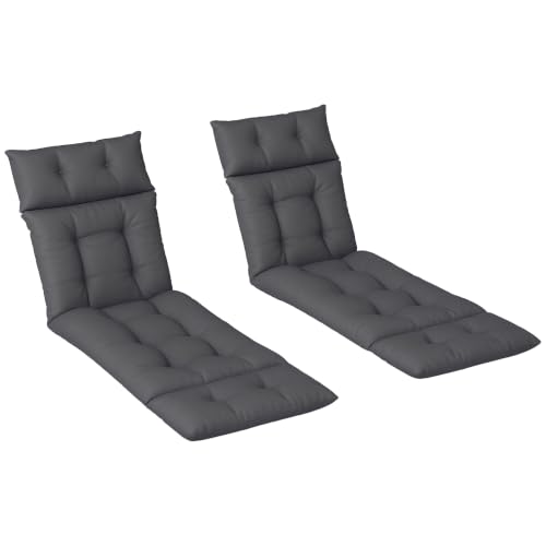 Image of Outsunny Sun Lounger Cushions Only Set of 2, 190 x 56 x 10 cm Dark Grey