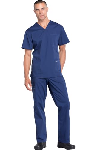 Lista de Cherokee Ropa que puedes comprar esta semana. 41 Cherokee CK00042C - Conjunto de ropa quirúrgica con cuello en V y pantalón cargo de pierna cónica con 9 bolsillos y tela elástica en 2 direcciones, talla S, azul marino