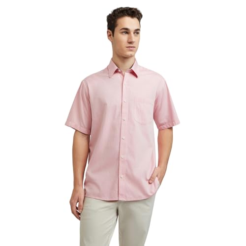 Image of Colorplus Men's Pure Cotton Solid Pattern Classic Fit Spread Collar Half Sleeve Casual Shirt