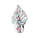 QeenseKc Ice Cream Cone Hot Summer Charm Pave CZ Bead for Pandora Bracelet Women Gift
