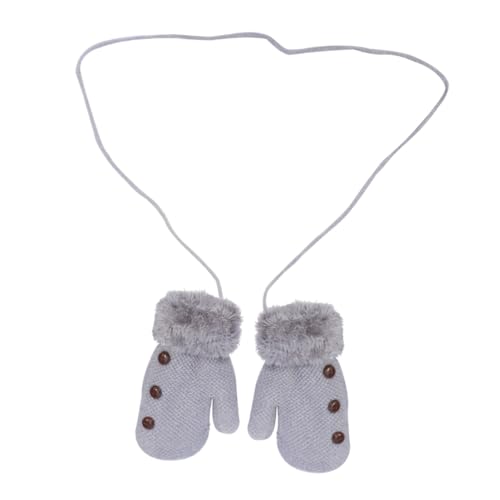 WOFASHPURET Boys Girls Winter Mittens Knitted Gloves with Warm Plush and Hanging Rope (large Grey)