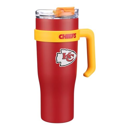 Image of The Memory Company Officially Licensed 46oz Team Color Slim Tumbler with Straw and Handle, Kansas City Chiefs