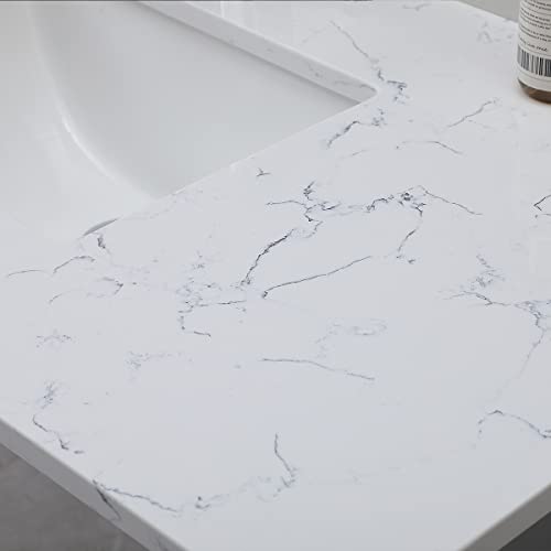 43 Inch Marble Vanity Top With Sink, Engineered Stone Vanity Sink Top With Undermount Ceramic Sink & Backsplash, Three Holes Countertops For Bathroom (Lightning White) #TOP5