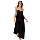 Adiwo Robe débardeur Dos Nu Caraco Dos Nu pour Femme d'été sans Manches, Robe d'été Fluide Boheme Chic,Bretelles Spaghett, Longue décontractée,pour Plage Fête Vacances Noir