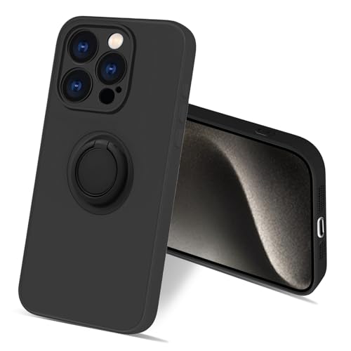 bjnosdv for iPhone 15 Pro �P�[�X �����O�t�� �V���R�� �ϏՌ� �A�C�t�H��15 Pro �����O �J�o�[ 360°��] �X�^���h�@�\ �����O�̋@�\ �ԍڃz���_�[�Ή� �����Y�ی� �w��h�~ ���^ �X�g���b�v�z�[���t���i�u���b�N�j