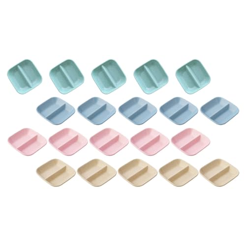 Wakauto 20 Pcs Wheat Straw Sauce Plates Divided Seasoning Dishes for Condiments Mustard Soy Sauce Vinegar Kitchen Serveware Random Colors