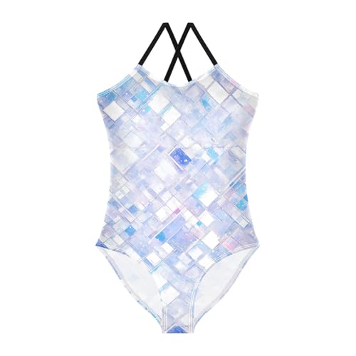 KLL Silver Glitter Pattern Shiny Sparkles Girls' 1-Piece Swimsuits Beach Swimming Suits Adjustable Strap UPF 50+