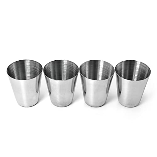 Ganzoo bicchieri shot acciaio inox argento 25 ml, set 4 stamperle bicchierini liquore, distillati, infrangibili, lavabili lavastoviglie, antiruggine, uso ripetuto casa bar, grigliata giardino festival