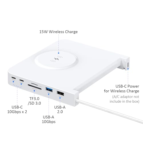 Gewokliy USB C Hub for iMac 24-inch 2021/2023/2024, 10Gbps USB-C*2 & USB-A, SD/TF Reader, 15W Wireless (Requires External Power Source) Charge, Accessory Adaptor for iMac M1 M3 M4 by GEWOKLIY - Image 2